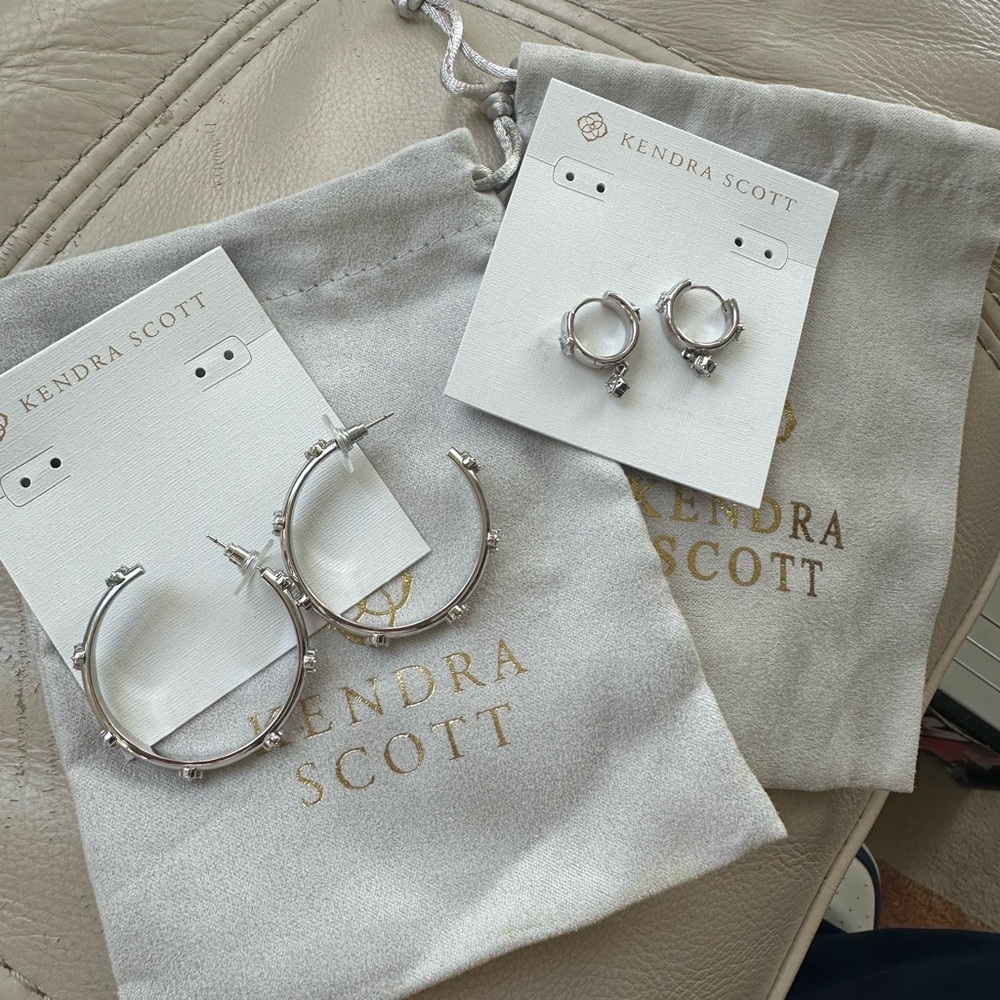 Kendra Scott Silver Hoop Earrings Set with Stud Accents